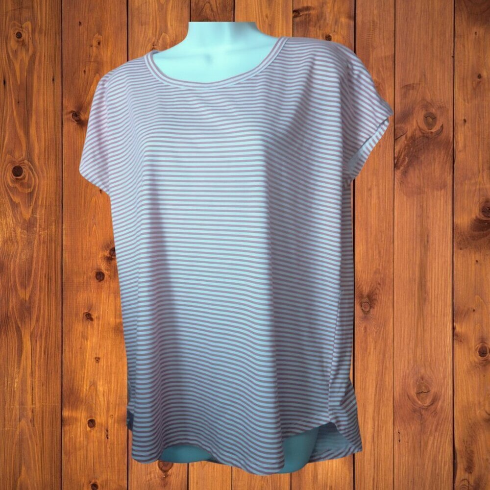 CLOVER + PINE Women's XL Striped Orange/White Pullover T-Shirt Casual